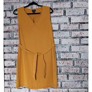 Yellow Sleeveless Sheath Dress V-Neck Midi Women Size 10 Minimalist Country Chic